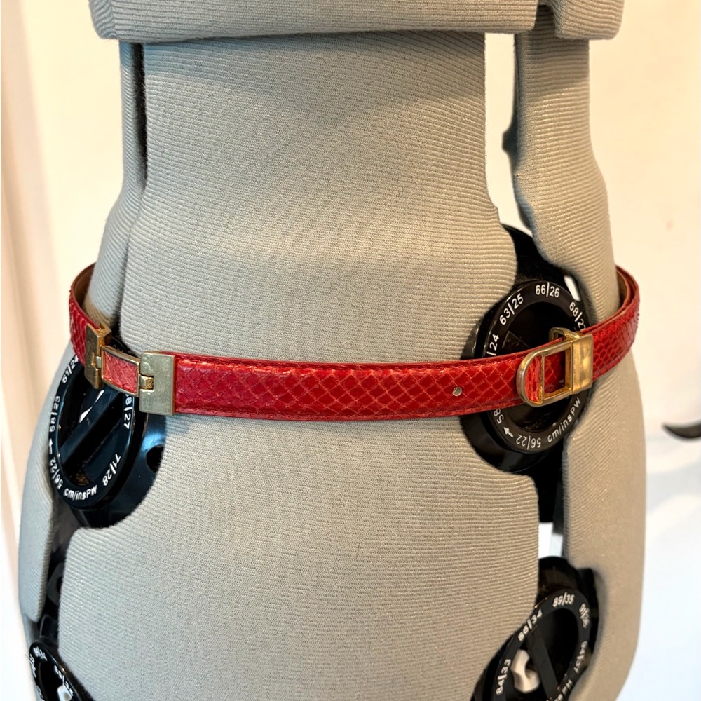 Vintage real Snakeskin belt, slim, gold hinges and buckle, red, M, 27-32, GUC - Picture 2 of 13